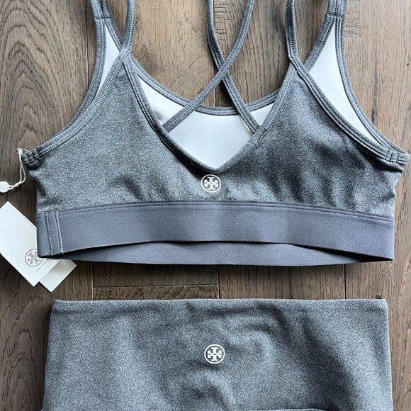 Tory Burch Sport Chevron Weightless Athletic Set Gray Leggings & Bra Size S NWT - Picture 5 of 7